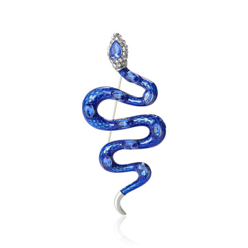 Colorful Crystal Coiled Snake Brooch With Raised Head