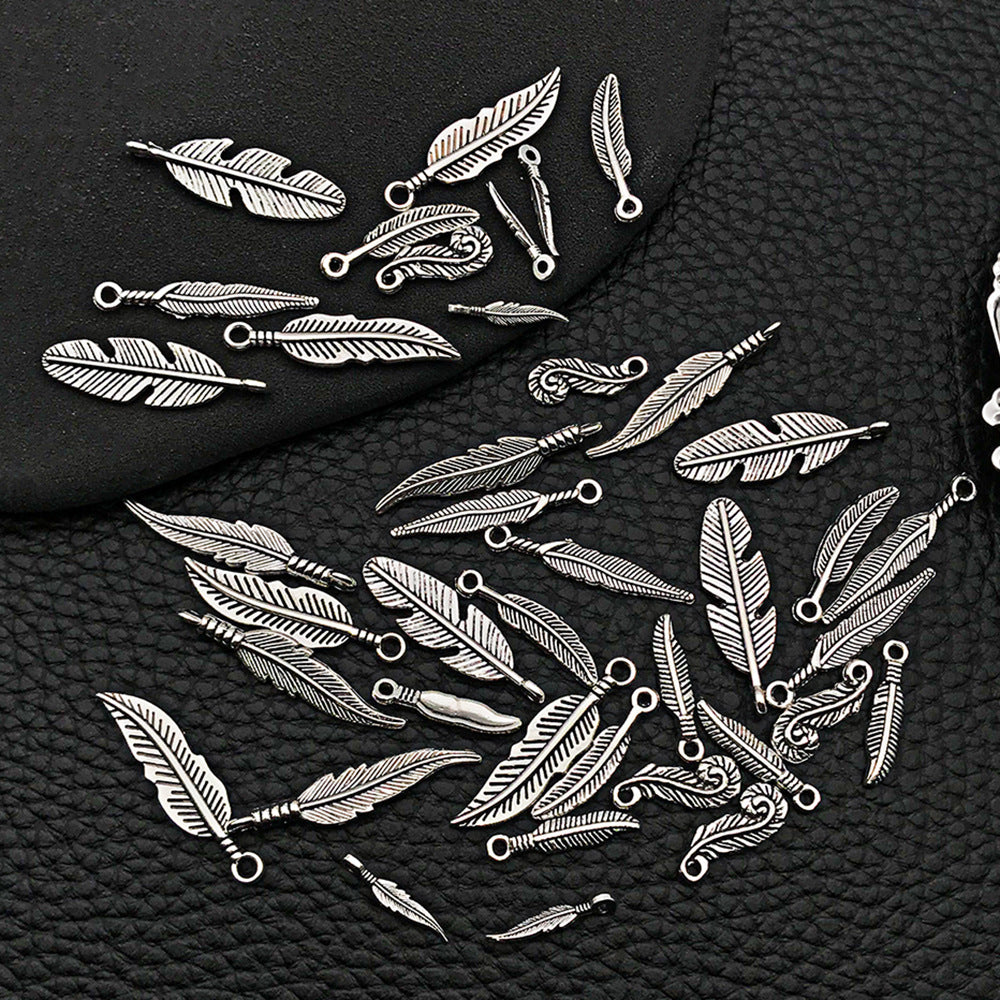 Vintage Zinc Alloy Leaf Feather Charm Pendants for DIY Necklace Earring Jewelry Making