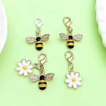 Yellow Bee And White Daisy Metal Charms With Lobster Clasps