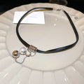 Black Leather Choker Pearl Silver Ball Drop Charms view 6