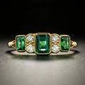 Green Rectangular And Round Five-Stone Slim Ring In Gold Tone view 1