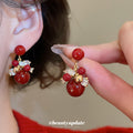 Red Beaded Floral Drop Stud Earrings in Two Designs view 4
