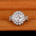 White Gold Oval Clear Stone Halo Ring Leaf Band Sizes 6-10 view 3