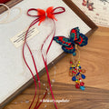 Red Ribbon Bow Butterfly Multicolor Tassel Hair Clips view 2