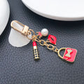 Red Pink White and Black Fashion Charm Keychains with Metal Hardware view 4