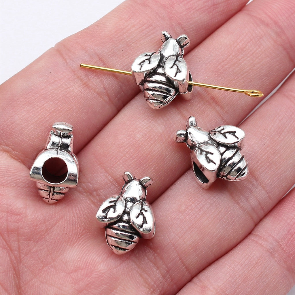 16x11.4x9.2mm 3g Antique Silver Zinc Alloy Bee Large Hole Loose Metal Beads for DIY Bracelet Jewelry Making
