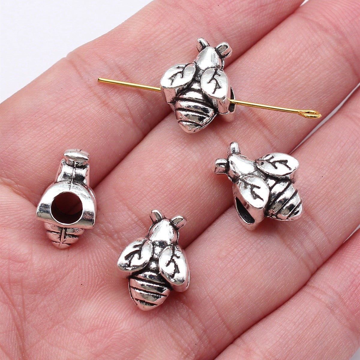 16x11.4x9.2mm 3g Antique Silver Zinc Alloy Bee Large Hole Loose Metal Beads for DIY Bracelet Jewelry Making