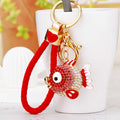 Jeweled Round Fish Keychains in Five Colors with Braided and Plain Loops view 2