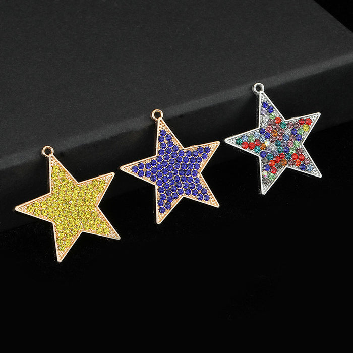 Pave Rhinestone Star Charm Pendant Silver And Gold Tone