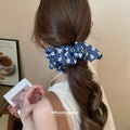 Blue White Floral Embroidered Fabric Scrunchie 3 Styles view 3