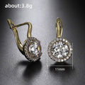 Round Solitaire Halo Leverback Earrings In Gold Tone view 5