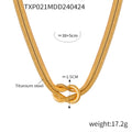 Gold Steel Knotted Double Snake Chain Necklace Bracelet Set view 7