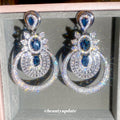 Blue Crystal Floral Circle Statement Stud Earrings view 1