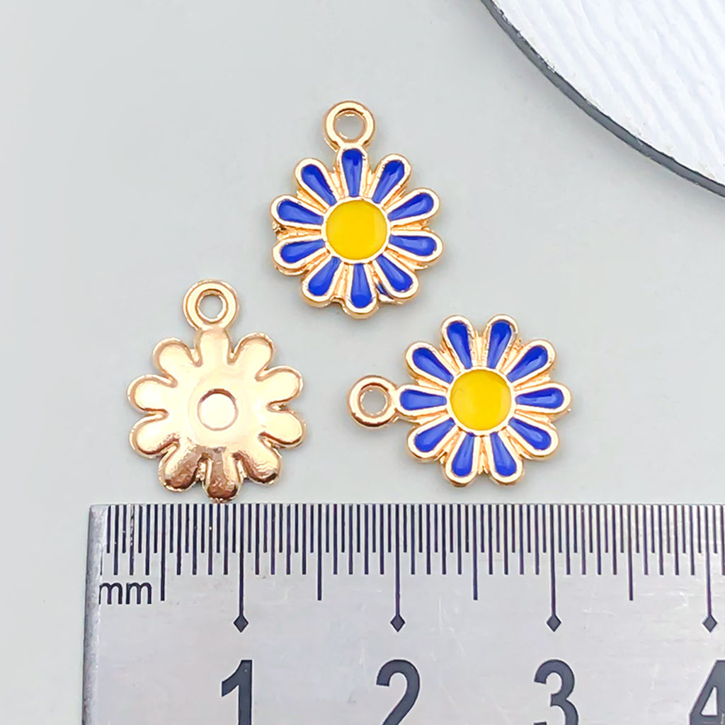 Enamel Zinc Alloy Sunflower Daisy Flower Charm Pendant for Bracelets Necklaces Keychains