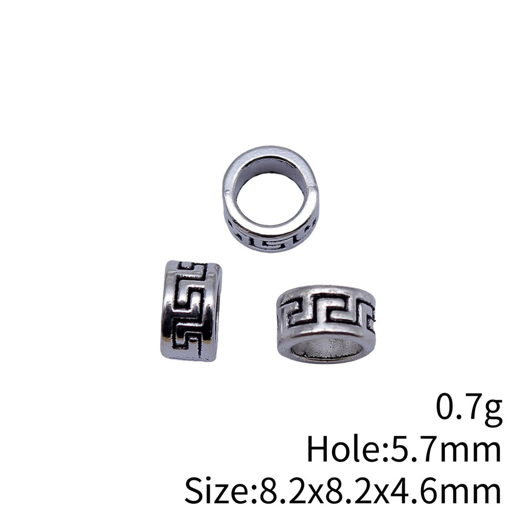 8.2x8.2x4.6mm 0.7g Antique Silver Zinc Alloy Greek Key Pattern Large Hole Spacer Beads for DIY Jewelry