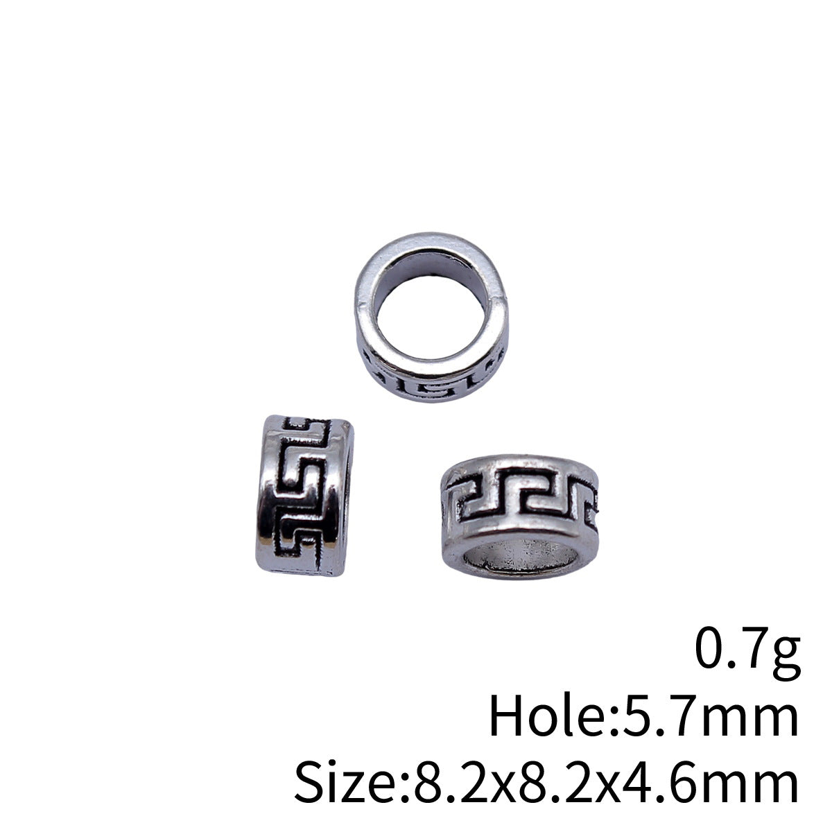 8.2x8.2x4.6mm 0.7g Antique Silver Zinc Alloy Greek Key Pattern Large Hole Spacer Beads for DIY Jewelry