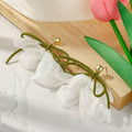 Green Cord Bow White Sheer Petal Small Stud Earrings view 4