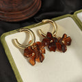 Red Ivory and Brown Flower Cluster Gold Hoop Earrings view 8