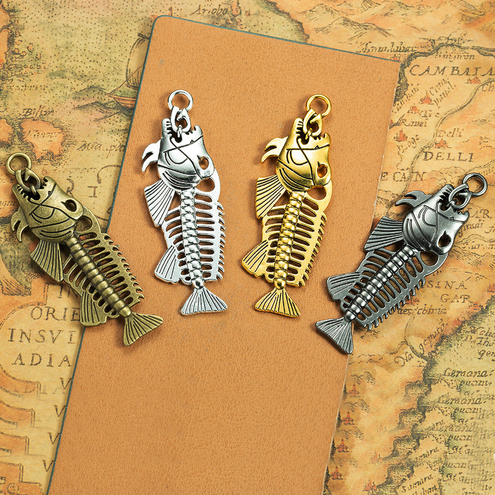 Vintage Punk Fish Bone Alloy Necklace Pendant