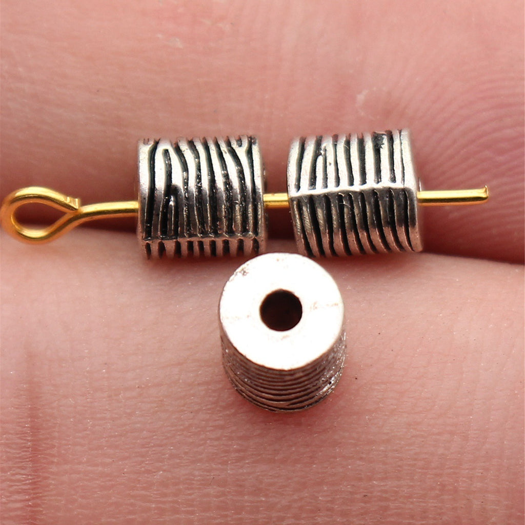 6x5.7x5.6mm 0.78g Antique Silver Tone Zinc Alloy Linear Texture Cylinder Spacer Beads for Bracelet DIY Jewelry