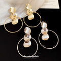 Gold Irregular Disc and Oversized Hoop Drop Earrings view 4