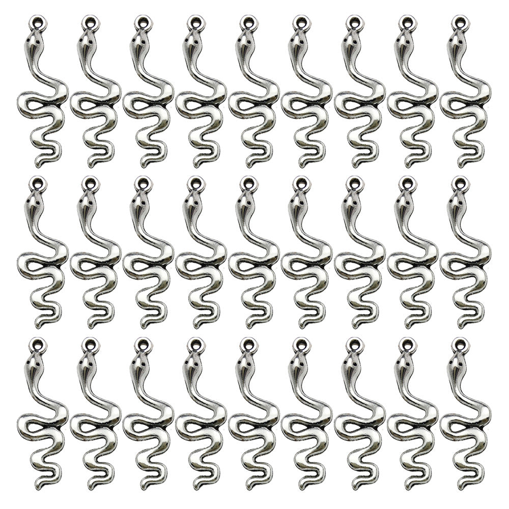 Antique Silver Zinc Alloy Snake Charm Pendant for DIY Bracelets Necklaces and Keychains