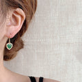 Gold-Tone Green Faceted Glass Heart Drop Hook Earrings view 2