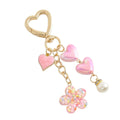 Pink Heart Clasp Keychain with Iridescent Hearts and Glitter Flower Charm view 5
