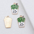 Gold Tone Bubble Tea Enamel Charms in Pink and Green view 5