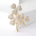 Crystal Clover Branch Brooch in Gold or Silver Tone view 2