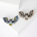Spread-Wing Owl Metal Brooch with Wide-winged Owl with Crystals and Colored Enamel Details view 1