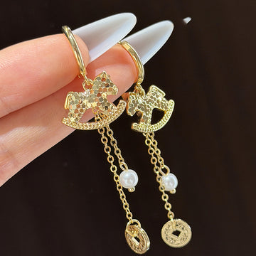 Gold Horse Coin Pearl Drop Earrings Decorative Jewelry Design
