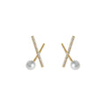 Gold-Tone Pavé Crystal X Cross Pearl Stud Earrings view 5