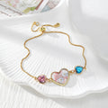 Gold Tone Pressed Flower Crystal Heart Slider Bracelets in Six Designs view 3