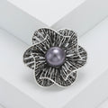 Hollow Flower Pearl Rhinestone Brooch Gold Coffee Silver Black view 9