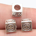8.3x7.7x7.7mm 2.1g Antique Silver Zinc Alloy Square Four-Sided Smiley Face Large Hole Beads for Bracelet DIY