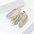 Silver Gold Two Tone Eagle Brooch Rhinestones Pearl Talons view 3