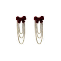 Black Velvet Bow Rhinestone Multi Loop Drop Earrings Gold view 5