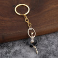 Crystal Ballet Girl Alloy Keychain with Pom Pom Pendant