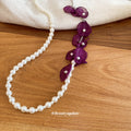 Pearl And Purple Chiffon Flower Necklace - One Style view 2