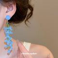 Blue Beaded Floral Cascade Statement Stud Earrings view 3