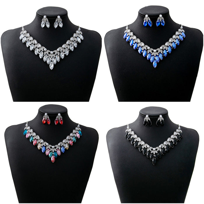 Five Color Marquise Fringe Necklace and Earring Jewelry Sets
