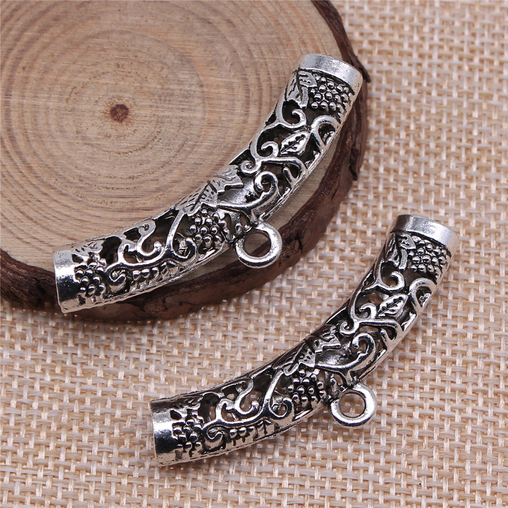 47x22mm 6.7g Antique Silver Zinc Alloy Hollow Curved Tube Bead Connector Bead for Bracelet Making
