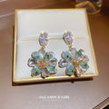 Aqua Crystal Flower Cluster Drop Earrings Fashion Jewelry view 2