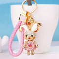 Jeweled Rabbit Girl Keychains in Flower Dresses and Three Colors view 10