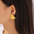 Gold Two-Tone Woven Stripe Triangle Titanium Steel Earrings view 3