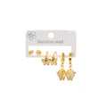 Gold Tone Three Pair Butterfly Stud and Dangle Hoop Earring Set view 6