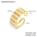 Gold Open Wide Band Ring Pearl Rows Zircon Accents view 6