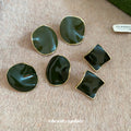 Dark Green Geometric Stud Earrings in Round or Square Shapes view 3