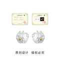 Matte Silver Apple Stud Earrings Floral Gold Center Accents view 3